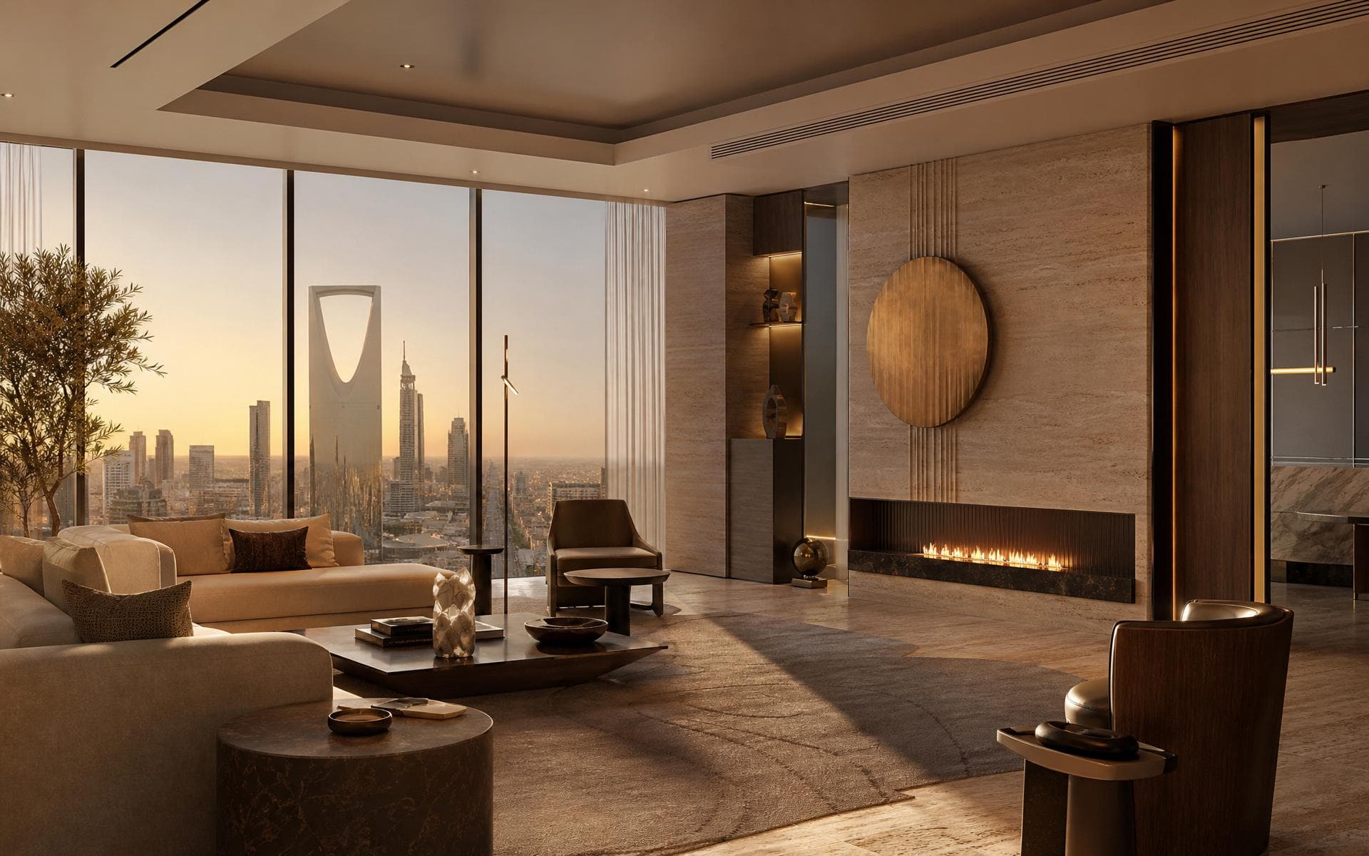 A penthouse above Riyadh at dusk